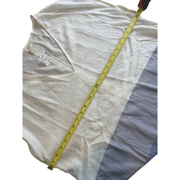 J.CREW DOLMAN TUNIC BLOUSE V NECK CREAM/BLUE SZ XL RELAXED FIT COASTAL CORE - Picture 13 of 15